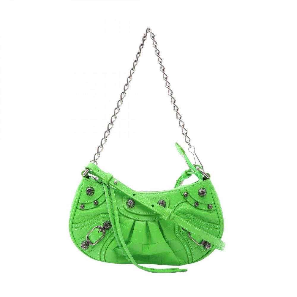 Balenciaga LE CAGOLE Crocodile Embossed Handbag Leather Green